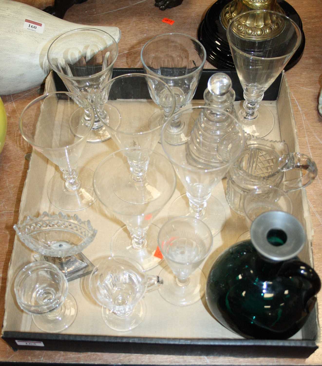 A collection of 19th century and later glassware, to include a Victorian beehive decanter,