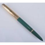 A Parker 51 double jewelled fountain pen, in Nassau Green with gold trim, the barrel engraved PARKER