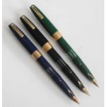 Three Sheaffer Compact fountain pens, circa 1960s, being black, navy blue stamped COMP II FINE $10.