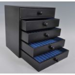 A pen collectors five drawer chest, each felt lined drawer with grooves for 10 pens, outer