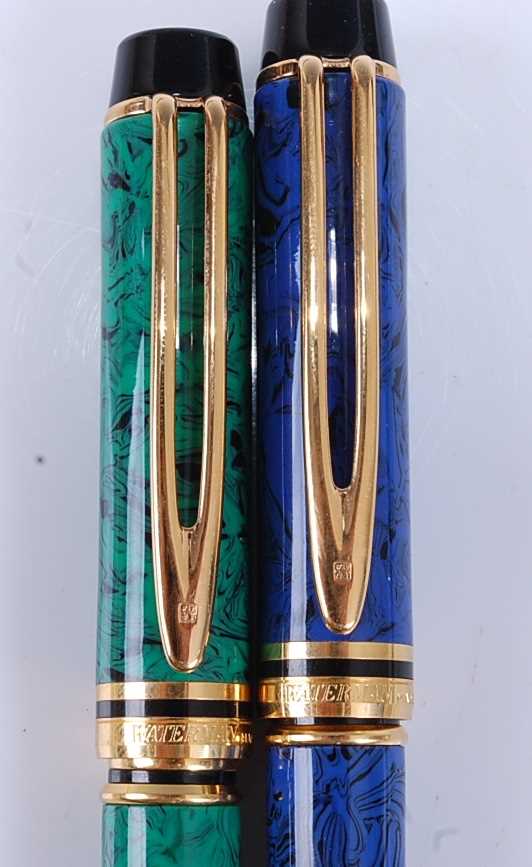 Two Waterman's Le Man 200 fountain pens, being Green and Blue Marble designs with gold plated - Image 3 of 6