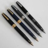 Four Sheaffer Compact fountain pens, circa 1960s, being black with steel fittings and ink view