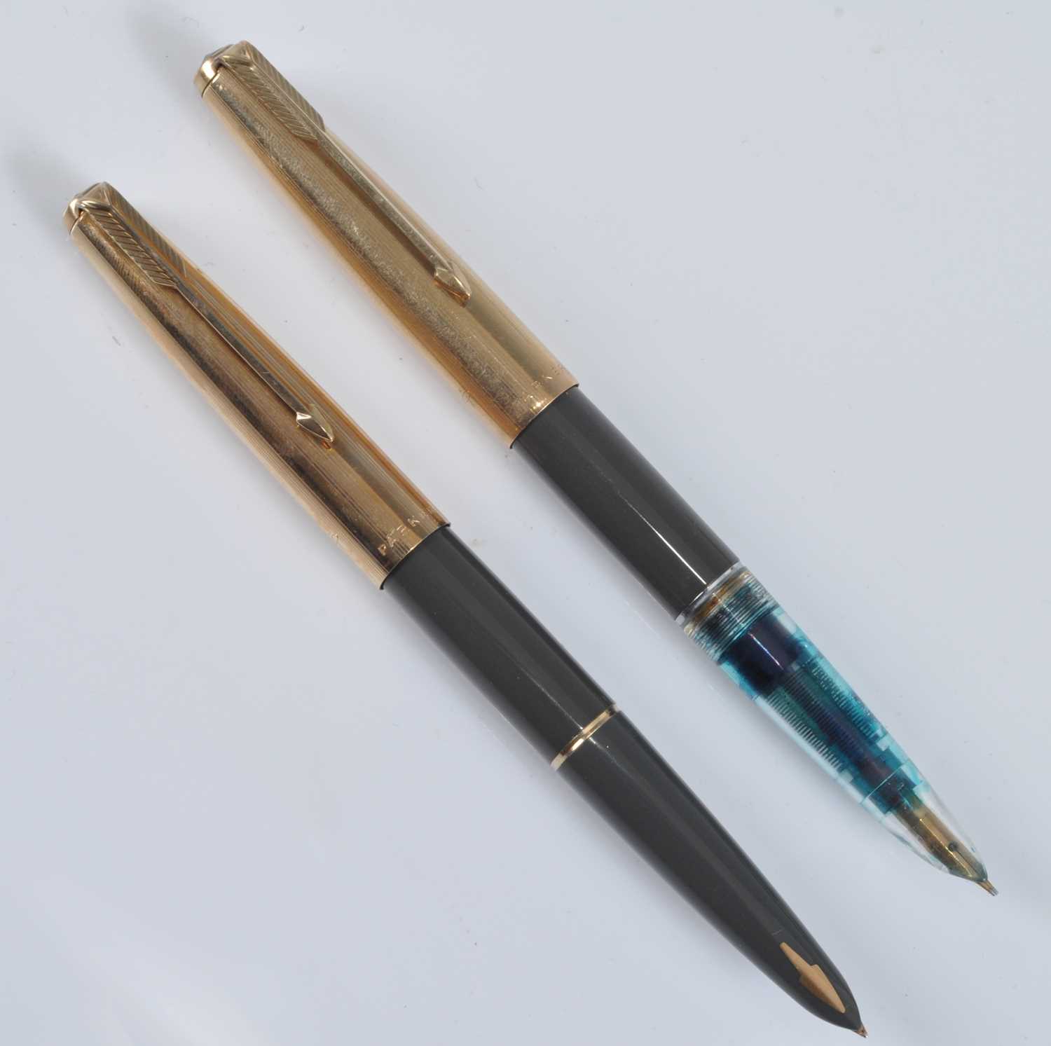 A Parker 61 Custom fountain pen, in Grey Capillary with rolled gold trim, the barrel marked 61