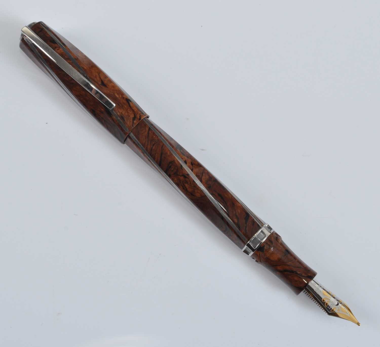 A boxed Visconti Divina Proporzione limited edition fountain pen, in burlwood celluloid with - Image 2 of 8