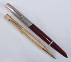 A Parker 51 fountain pen, in burgundy with Lustraloy cap, the arrow clip cap engraved PARKER R.