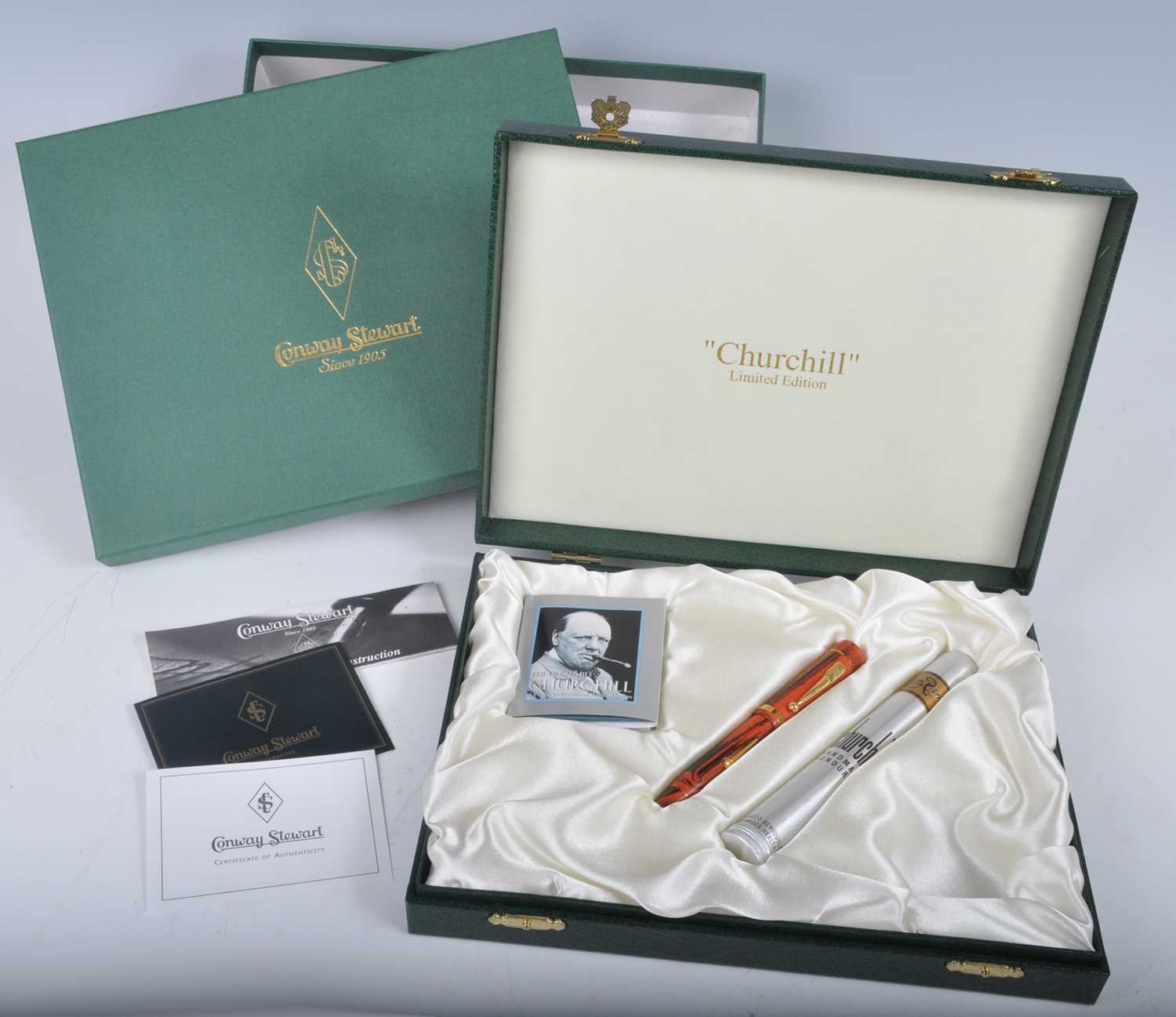 A Conway Stewart Churchill Red Ripple fountain pen, limited edition No.368/500, with gold trim,