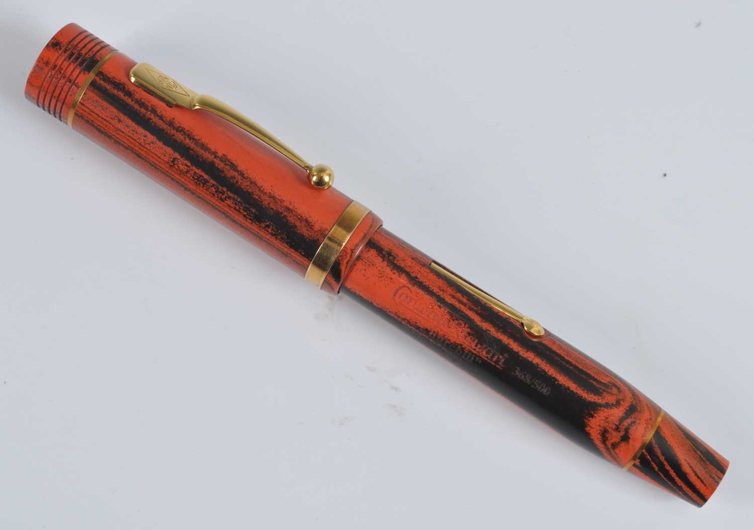 A Conway Stewart Churchill Red Ripple fountain pen, limited edition No.368/500, with gold trim, - Image 8 of 10