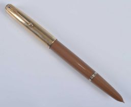 A Parker 51 double jewelled fountain pen, in Buckskin Beige with gold trim, the barrel engraved