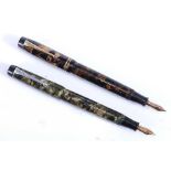 Two Stephens fountain pens, one being a No.106 in brown/gold marble colourway with gold plated