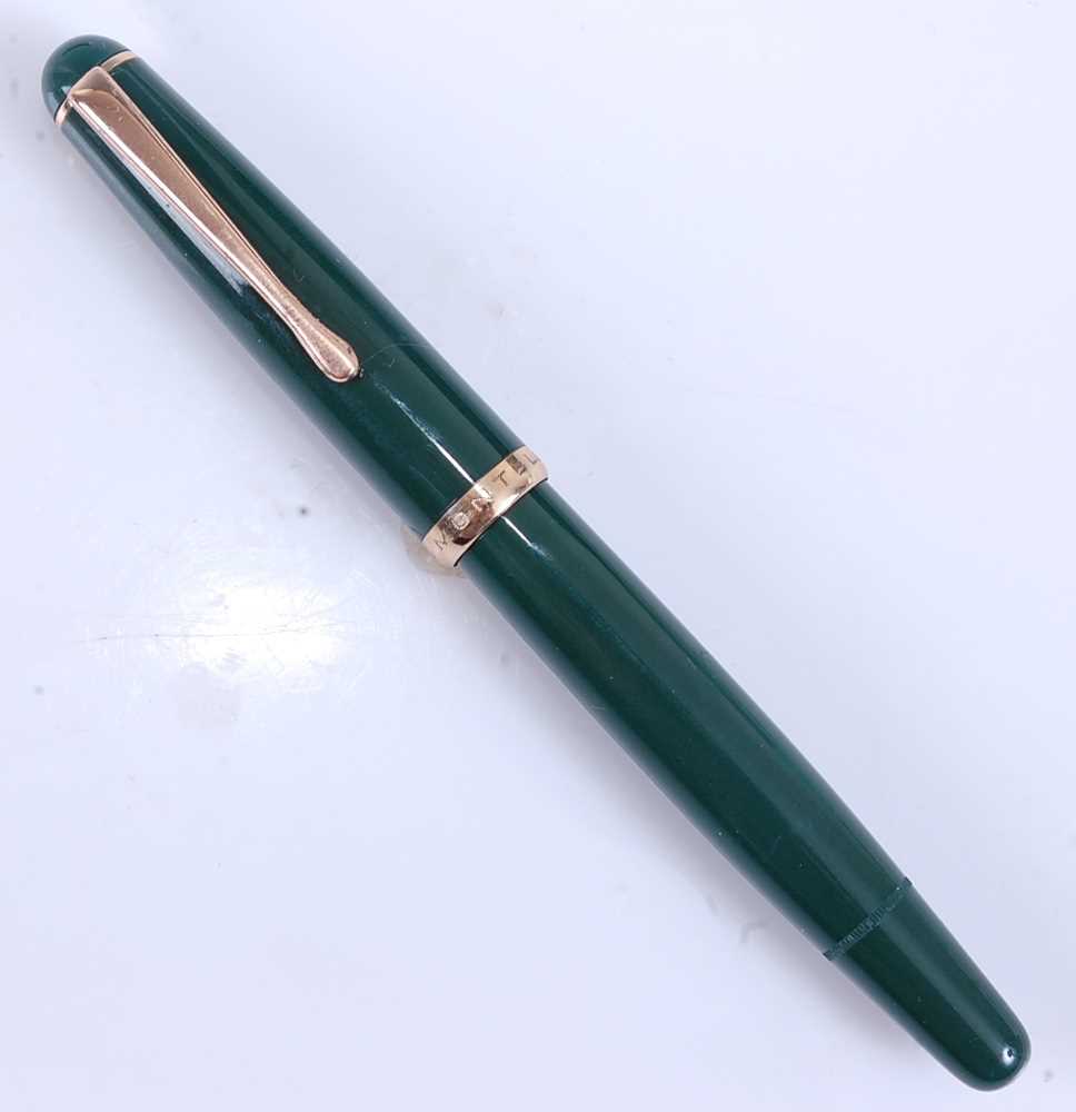 A Montblanc 342 fountain pen, green with gold plated fittings, the blind cap base inscribed EF, - Image 8 of 9