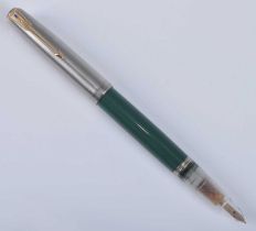 A Parker 51 double jewelled fountain pen, in Nassau Green with Lustraloy cap, having transparent