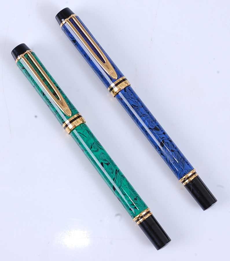 Two Waterman's Le Man 200 fountain pens, being Green and Blue Marble designs with gold plated - Image 5 of 6