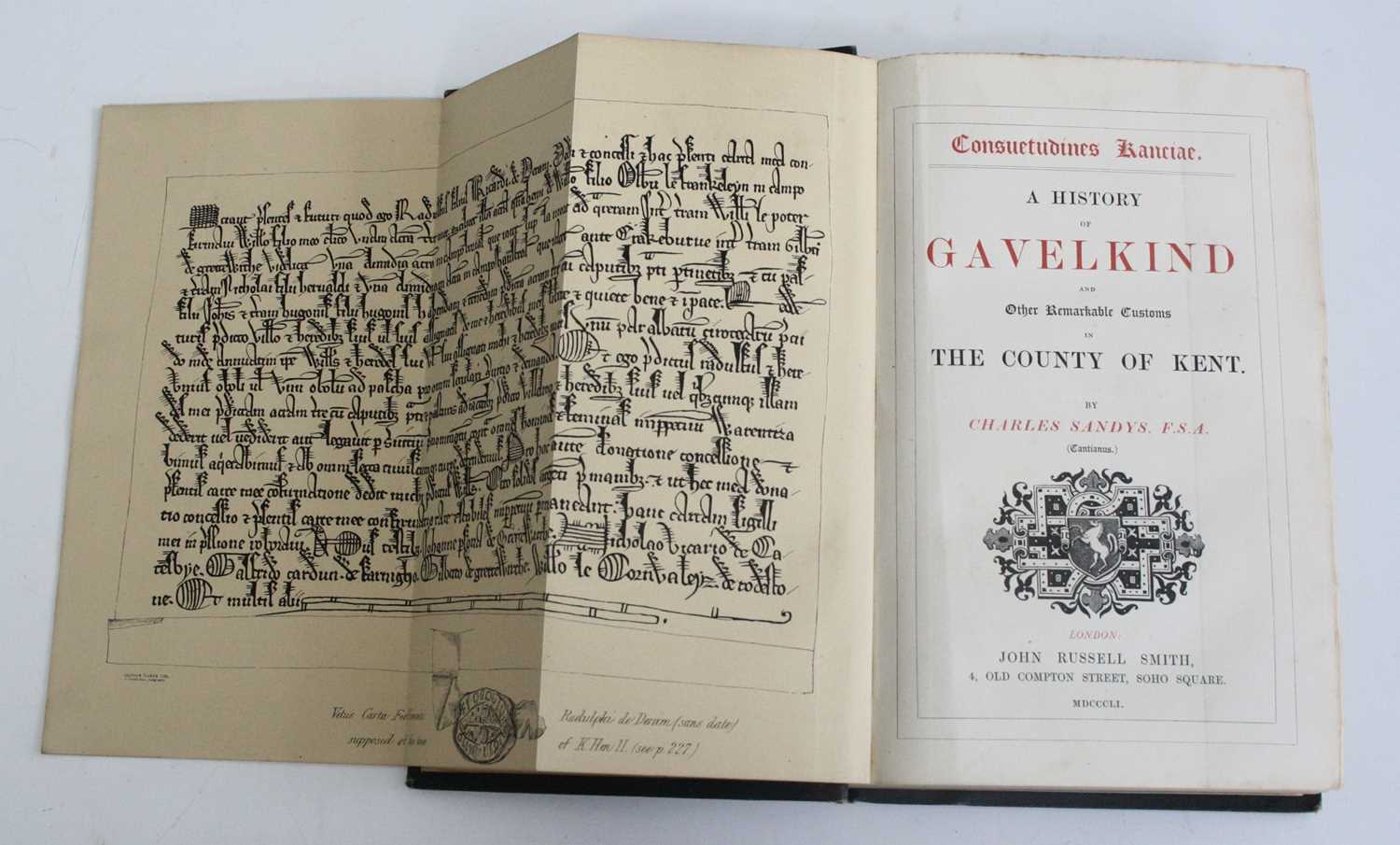 Sandys, Charles: Consvetvdines Kanciae. A History Of Gavelkind. London: John Russell Smith, 1851, - Bild 3 aus 7