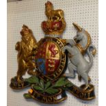 A painted plaster royal coat of arms, 75 x 69cm