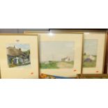 Ron Chapman - Thatched cottages, watercolour, signed lower left, together with two mid-20th