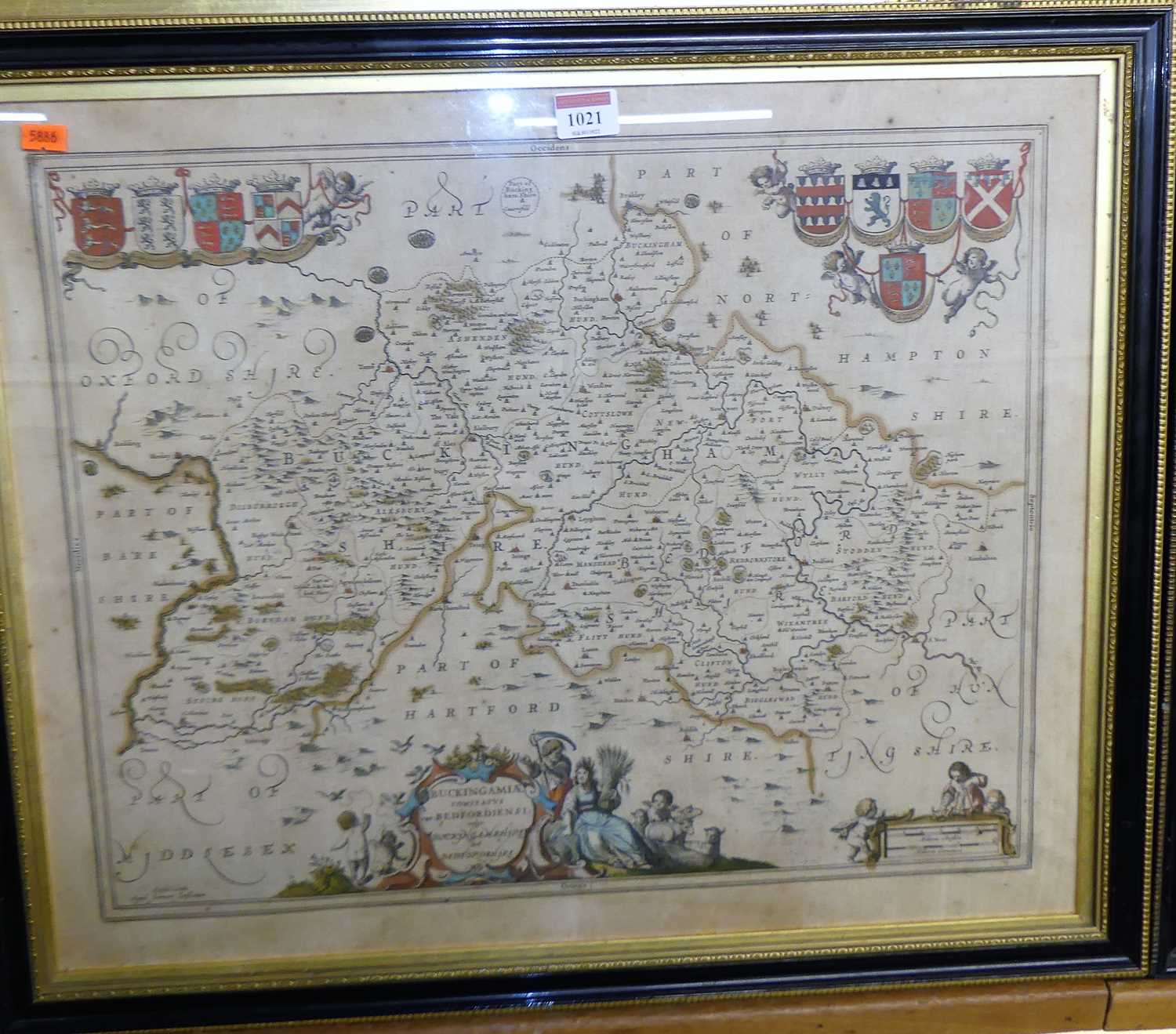 Apud Joannen Jan Bonium - engraved county map of Buckinghamshire, later hand coloured 41x51cm