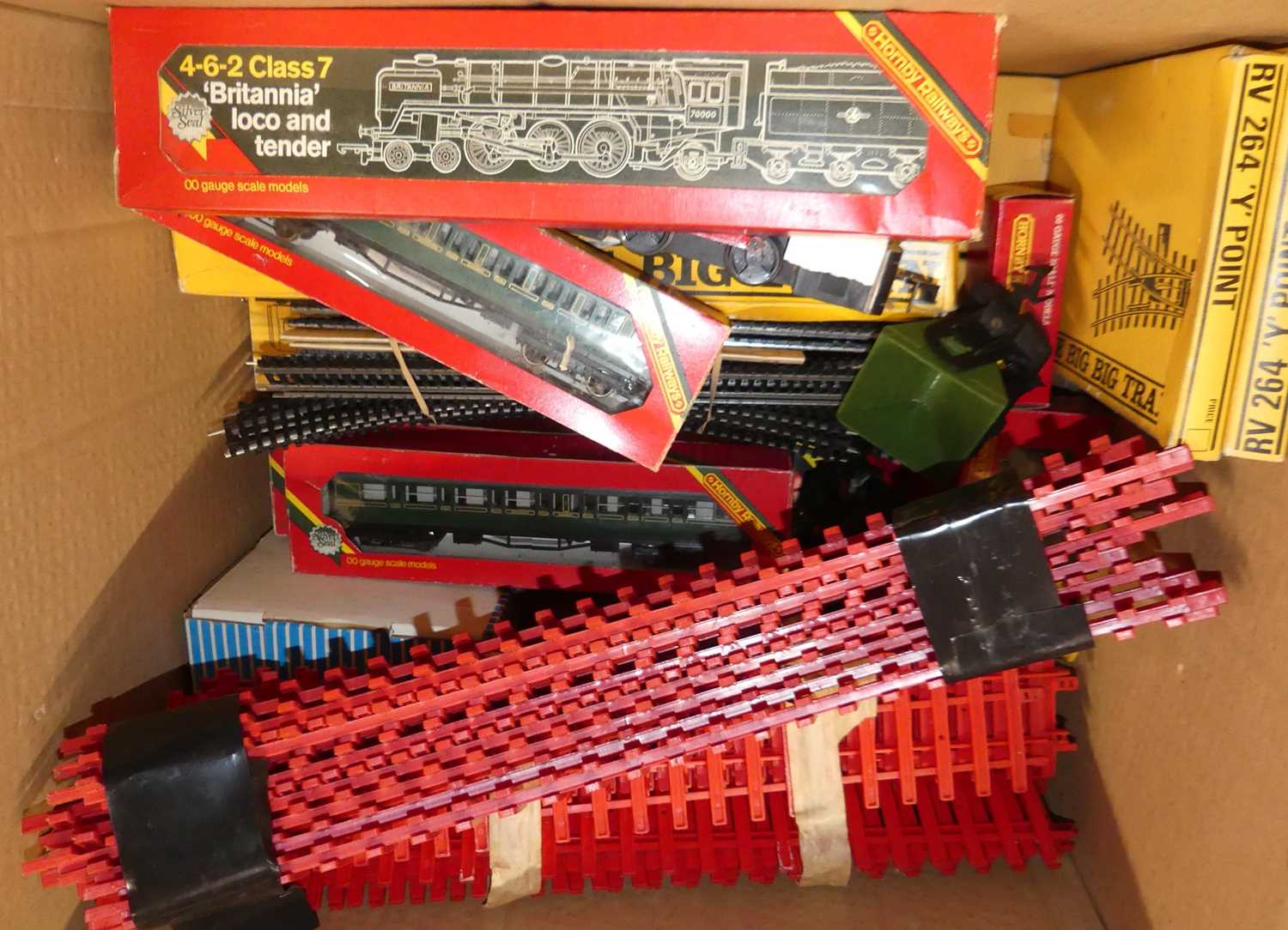 One box of mixed 00 gauge railways and Lima Big Big Train locomotives, track and rolling stock, to