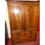 A circa 1830 mahogany linen press fitted with five interior slides (lacking supports), width