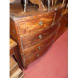 A mid-19th century mahogany and crossbanded bow front chest of drawers, width 110cm