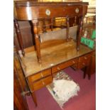 An Edwardian mahogany and satin wood inlaid three-quarter gallery back kneehole dressing table,