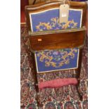 A French mahogany and tapestry inset fire screen with hinged platform