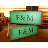 A pair of contemporary stained pine twin handled drinks carrying boxes, width 44cm