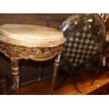 A Victorian papier mache mother-of-pearl inlaid oval tilt top pedestal tripod occasional table,