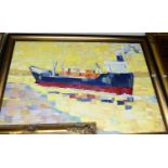 Bruno - Container ship, palette knife on canvas, signed and dated lower right '03, 80x114cm