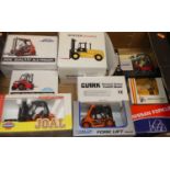 Nine various boxed forklift related diecast vehicles, to include a Gama LINDE example and a NZG No.
