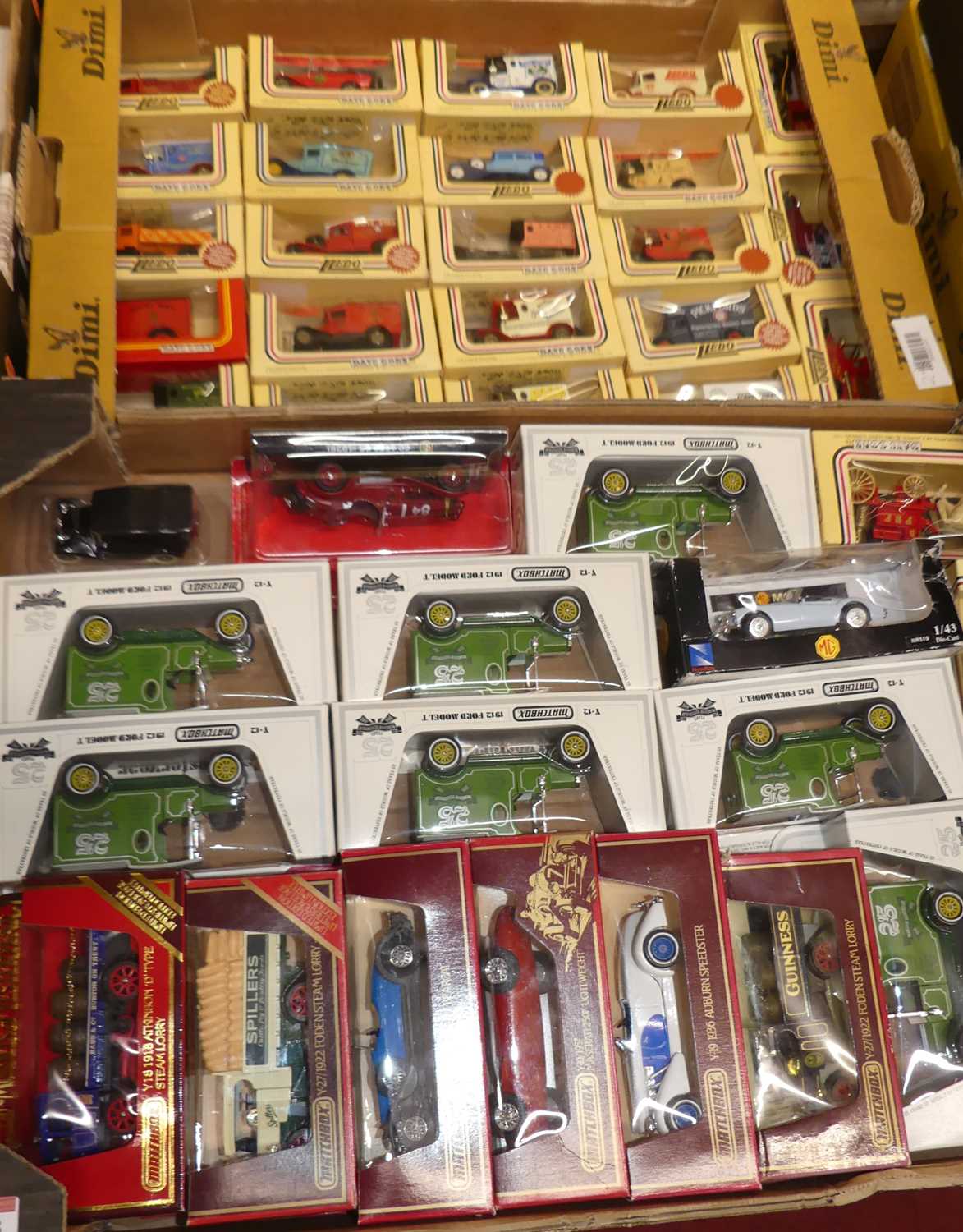 Two trays containing mixed Models of Yesteryear and Lledo Days Gone diecast vehicles