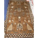 A Turkish woollen brown ground pictorial rug, 195 x 130cm, together with a Turkish woollen blue