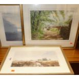 Paul Stafford - A Fen Landscape, watercolour, 17 x 35.5cm; one other by the same hand - Barges on