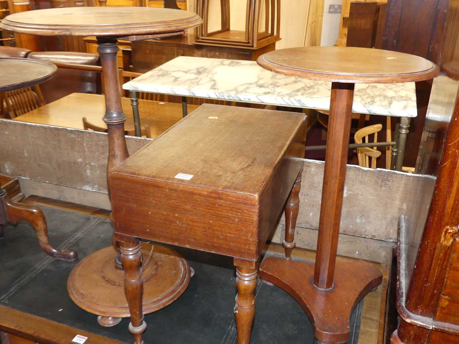 Occasional furniture to include; two Victorian mahogany circular pedestal tripod occasional