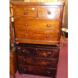 A Victorian mahogany round cornered low chest of drawers, width 91cm; together with a further 19th