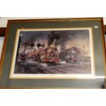 Terence Cuneo - Stabling for Giants, the Locomotive Depot, Boulogne, limited edition print and