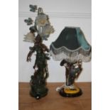 A large Art Nouveau style figural table lamp, height 92cm, together with one other Art Deco style