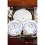 A pair of Victorian tureens and covers together with various ribbon plates