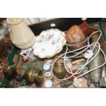 Mixed lot to include metalwares, Limoges porcelain cabinet plate, assorted pill and patch boxes etc