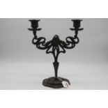 An Art Nouveau style bronze alloy figural twin sconce candelabra, height 31cm