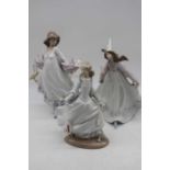 A Lladro Spanish porcelain figure modelled as a girl with basket of flowers, height 31cm, together