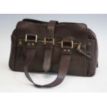 A Mulberry deep brown leather shoulder bag, with twin straps, the central zipped compartment with