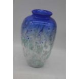 A large vintage studio glass blue tinted art glass vase by signed William Walker of baluster form,