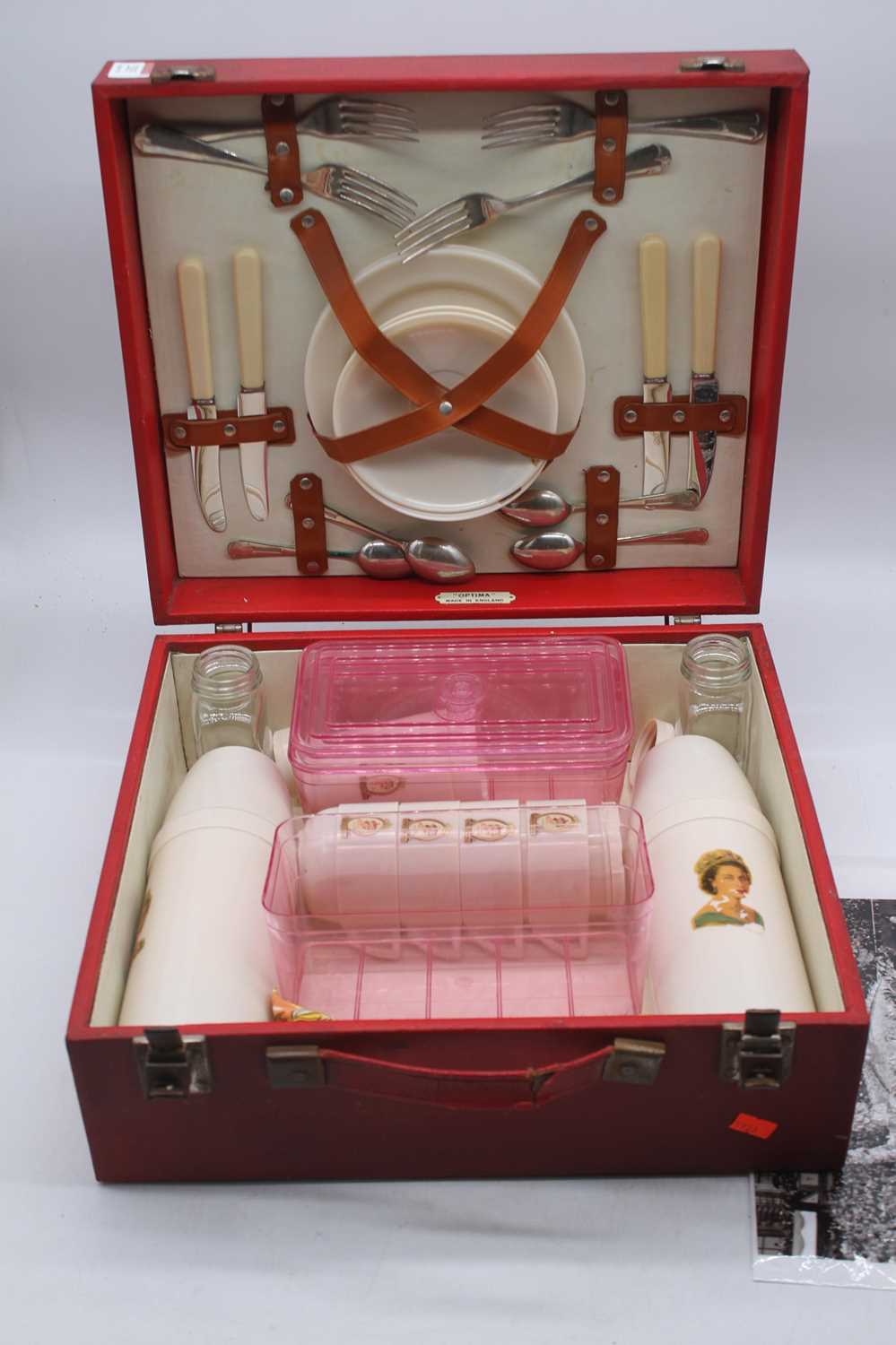 A 1953 Queen Elizabeth II coronation two-place setting Optima picnic hamper