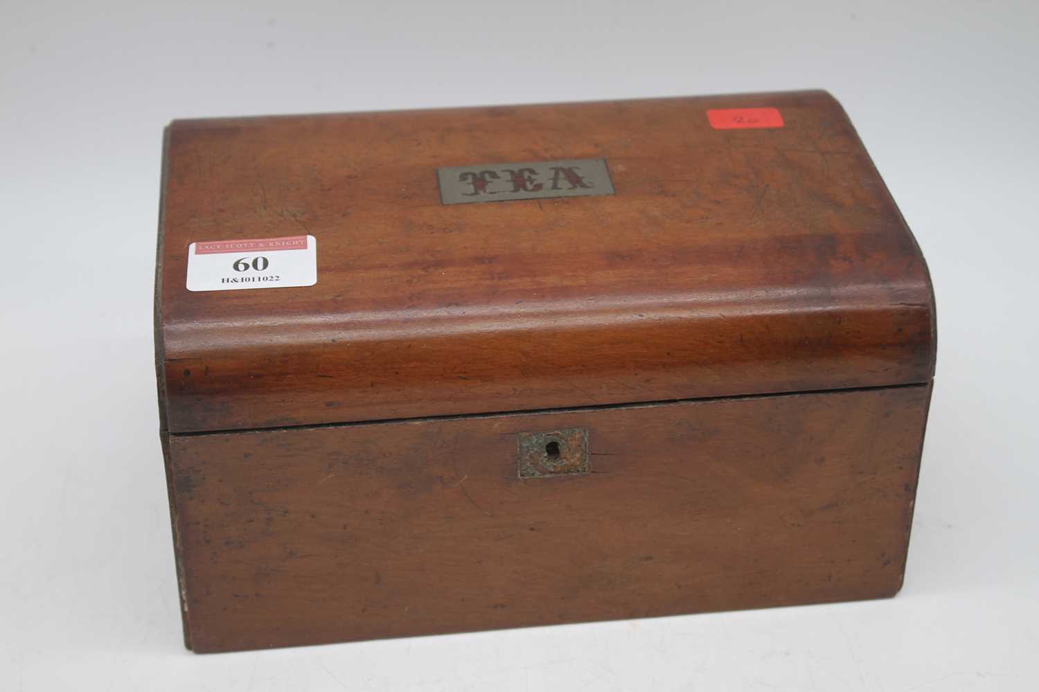 An early 20th century mahogany dome topped tea caddy, width 19cm