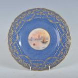A Royal Doulton porcelain cabinet plate, decorated with a continental river scene, signed Jn