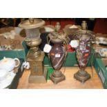 A pair of brass and marble table lamps together with one other (3)Pair of lamps h.44.5cm including