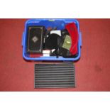 A box of miscellaneous items to include jeweller's display stands, ring trays, plate stands etc