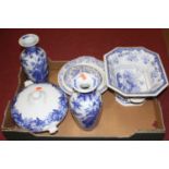 A pair of Chinese export blue & white vases of baluster form, underglazed blue decorated with