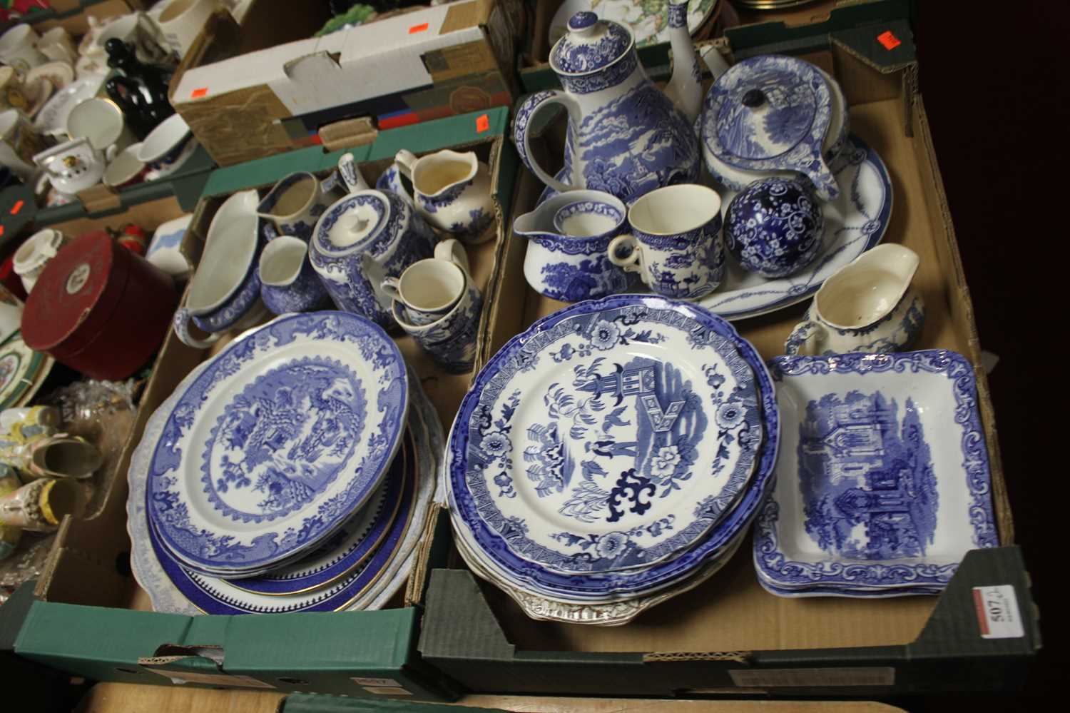 Two boxes of miscellaneous china wares by various makers to include Woodswake, Masons, blue &