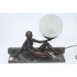 A reproduction Art Deco style figural table lamp, width 38cmSome nibbles to the corners of the